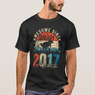 T-shirt 6ème Anniversaire Dinosaur Boy Awesome Janvier 201