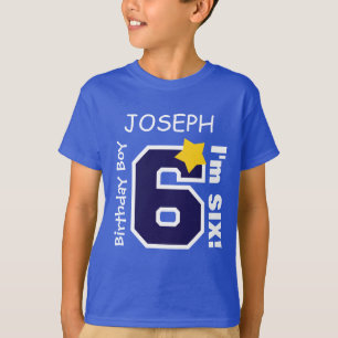 T-shirt 6ème BLEU de garçon d'anniversaire un nom fait s