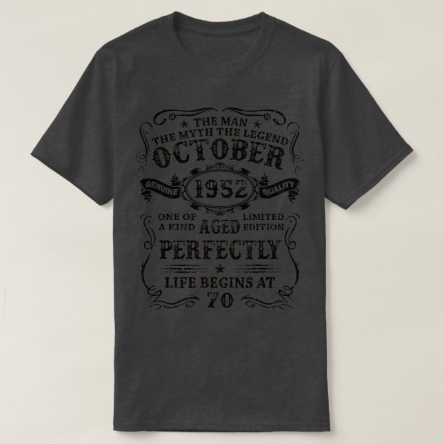 T-shirt 70 ans Octobre 1952 Homme Mythe Légende 70e Bir (Design devant)