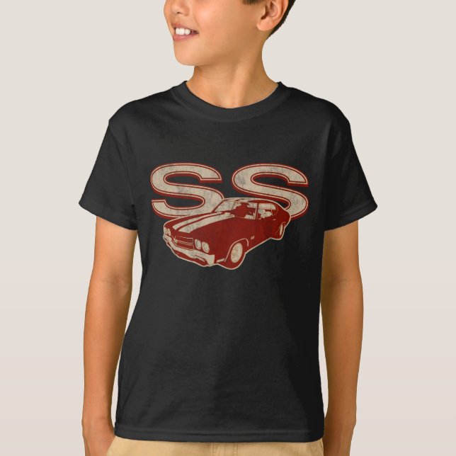 T-shirt 70 Chevelle solides solubles ont affligé rouge (Devant)
