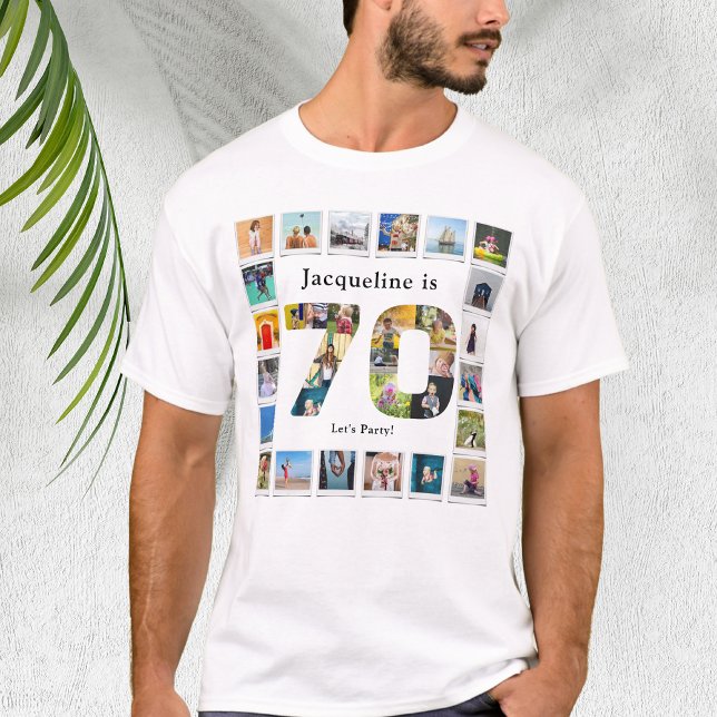 T-shirt 70e anniversaire Conception de votre propre collec (Personalized 70th Birthday tshirt with family photo collage template.)