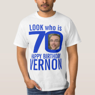 T-shirt 70e anniversaire look bleu 70 nom photo personnali