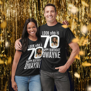 T-shirt 70e anniversaire noir blanc look dont 70 nom photo