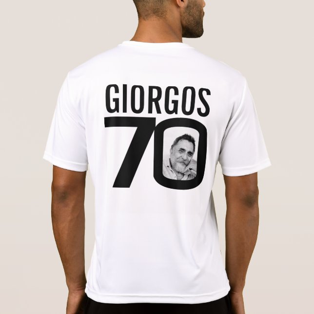 T-shirt 70e anniversaire nom personnalisé et modèle photo  (Dos)