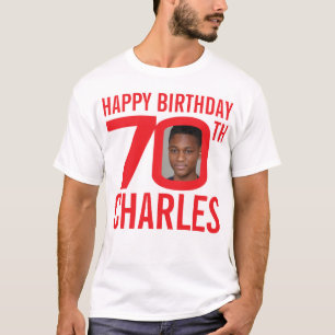 T-shirt 70e anniversaire nom personnalisé et rouge modèle 