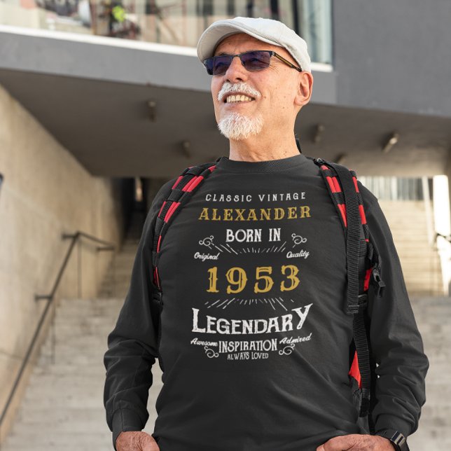 T-shirt 70th Birthday 1953 Ajouter Nom Black Gold Legendar (Créateur téléchargé)
