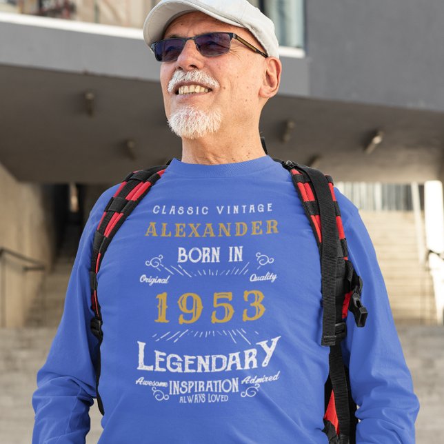 T-shirt 70th Birthday 1953 Ajouter Nom Blue Gold Legendary (Créateur téléchargé)