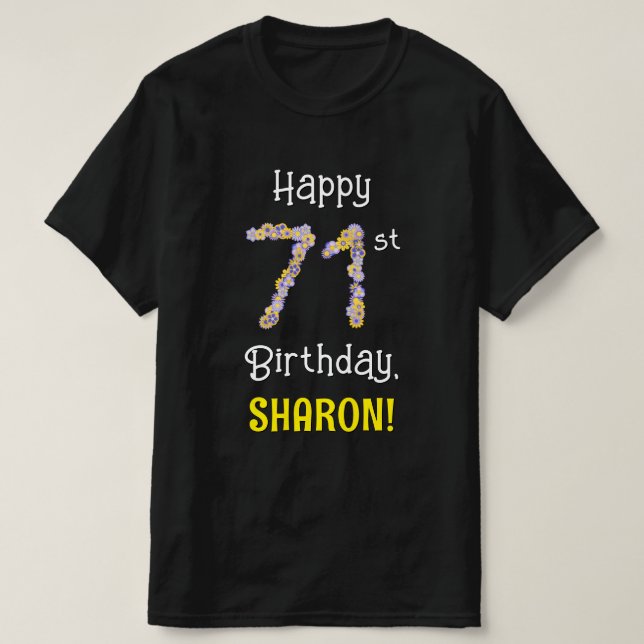 T-shirt 71e anniversaire : Fleurs florales Numéro "71" + N (Design devant)