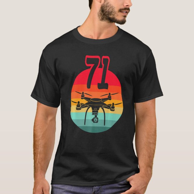 T-shirt 71e Anniversaire I Télécommande Rétro Drones Avec  (Devant)