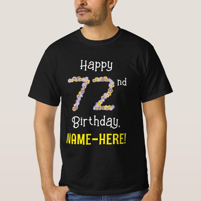 T-shirt 72e anniversaire : Fleurs florales Numéro "72" + N (Devant)
