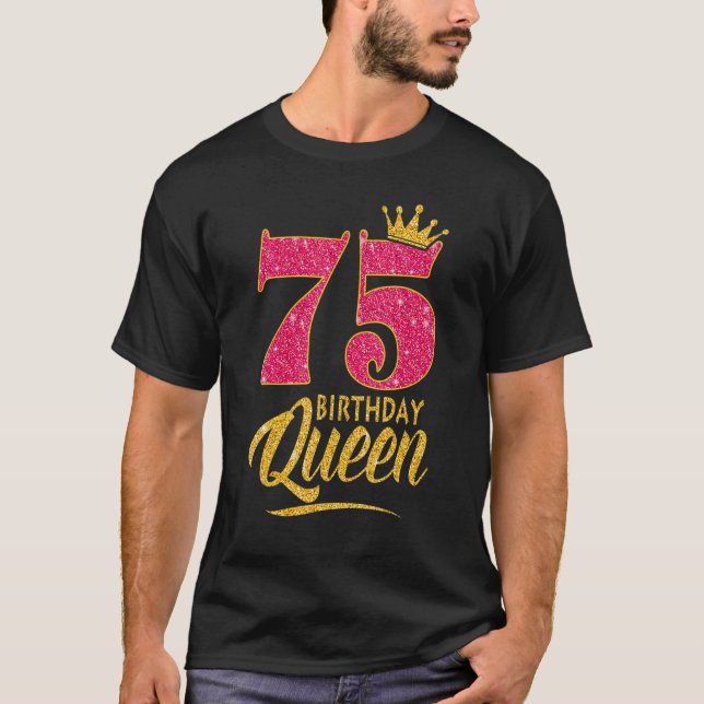 T-shirt 75e anniversaire Reine 75 ans Couronne fille rose (Devant)