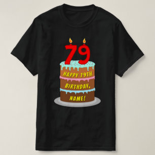 T-shirt 79e anniversaire — Fun Cake & Candles, avec nom pe