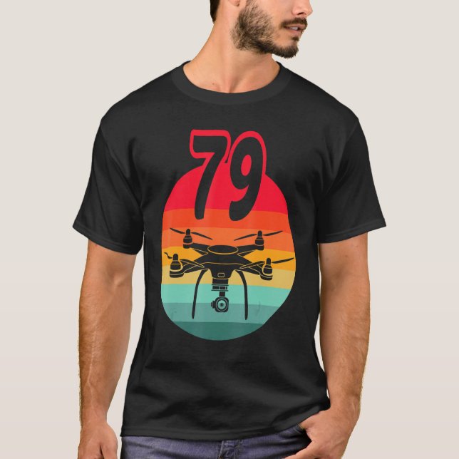 T-shirt 79e Anniversaire I Télécommande Rétro Drones Avec  (Devant)