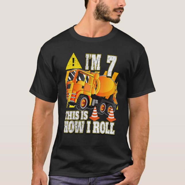 T-shirt 7 Anniversaire Camion Mixer Béton (Devant)