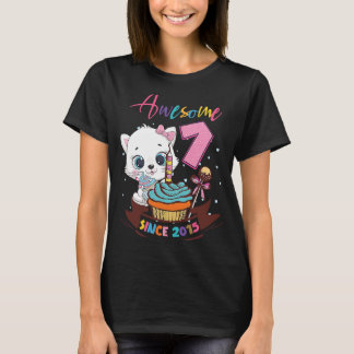T-shirt 7 Ans 7e Anniversaire Filles mignonnes Chat Awesom