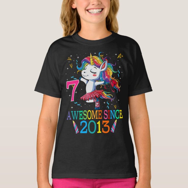 T-shirt 7 ans 7e anniversaire Unicorn Dabbing (Devant)