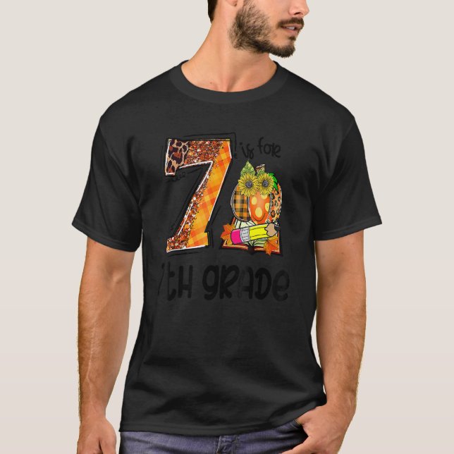 T-shirt 7 Is For 7th Grade Leopard Pumpkin Teacher Fall Th (Devant)