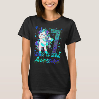 T-shirt 7e anniversaire 7 année fille Flossing Unicorn Par