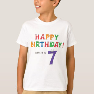 T-shirt 7e anniversaire Alphabet coloré avec nom Enfants