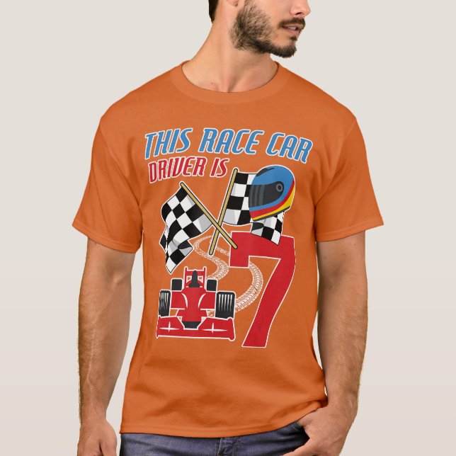T-shirt 7e anniversaire Boy Race Drapeau 7 ans Pilote de c (Devant)