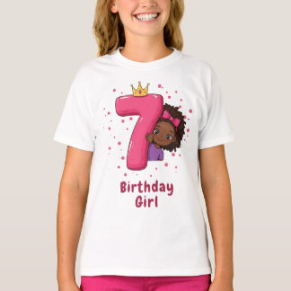T-shirt 7e anniversaire fille avec Couronne et numéro rose