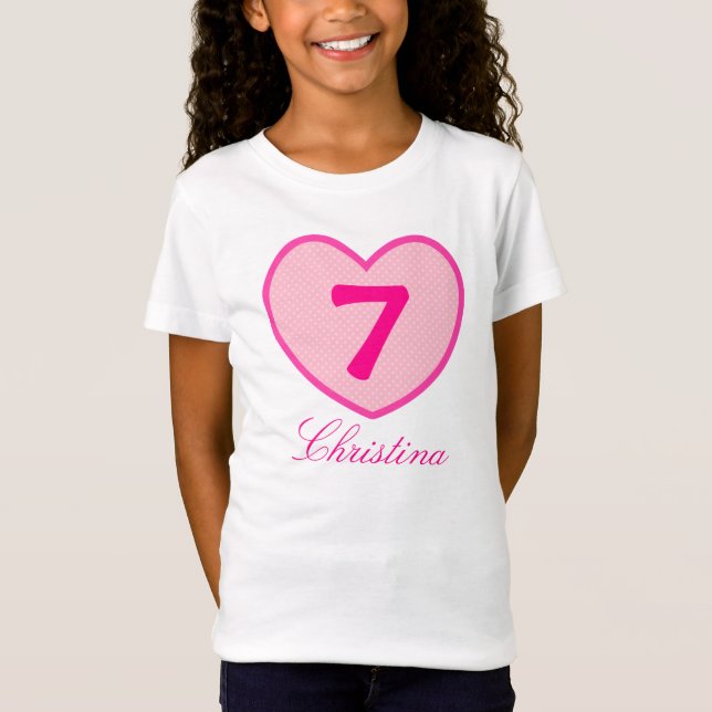 T-Shirt 7e anniversaire Fille Coeur et points roses Person (Devant)