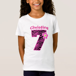T-Shirt 7e anniversaire fille rose chaud et noir modèle Z