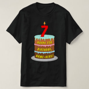 T-shirt 7e anniversaire — Fun Cake & Candle, avec nom pers