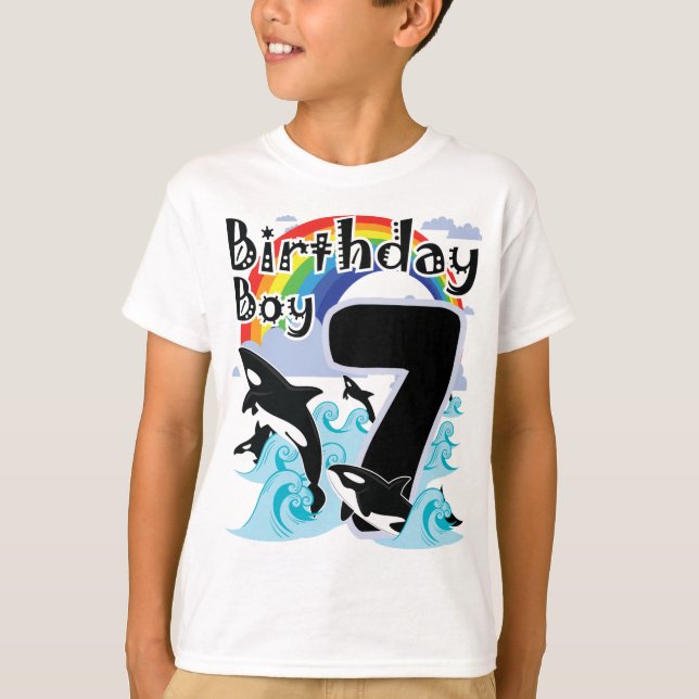 T-shirt 7e anniversaire Garçon en Orca Amateur de baleines (Devant)