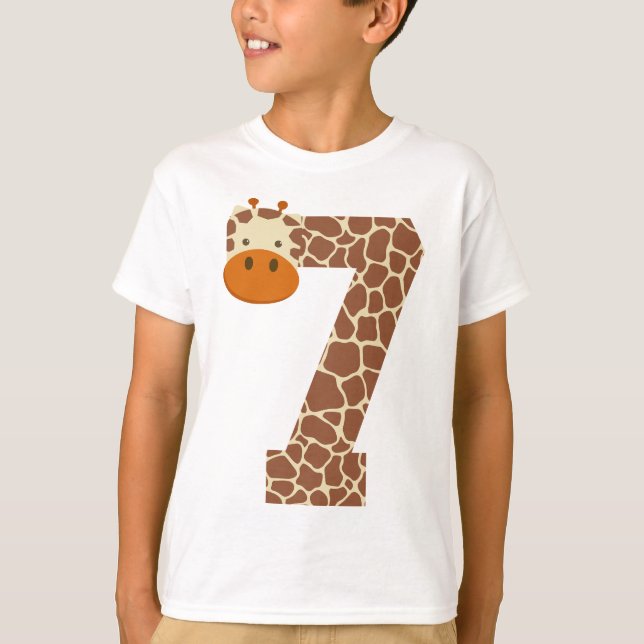 T-shirt 7e anniversaire Giraffe Animaux Garçons Enfants 7  (Devant)