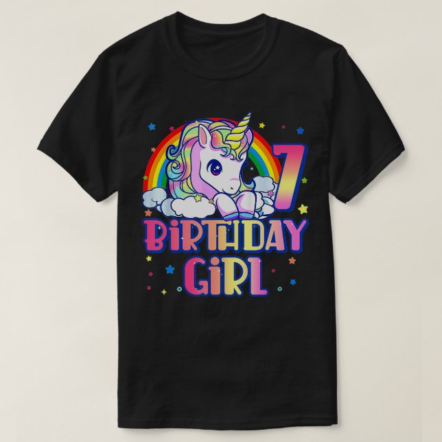 T-shirt 7e anniversaire Rainbow Unicorn Anniversaire Gi (Design devant)