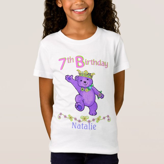 T-Shirt 7ème Princesse d'ours d'anniversaire, nom fait sur (Devant)
