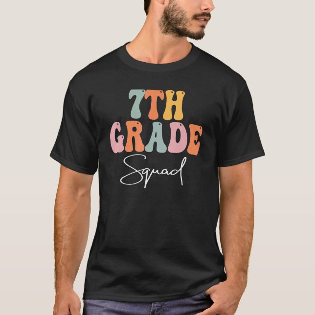 T-shirt 7th Grade Squad Retro Groovy Women Happy First Day (Devant)