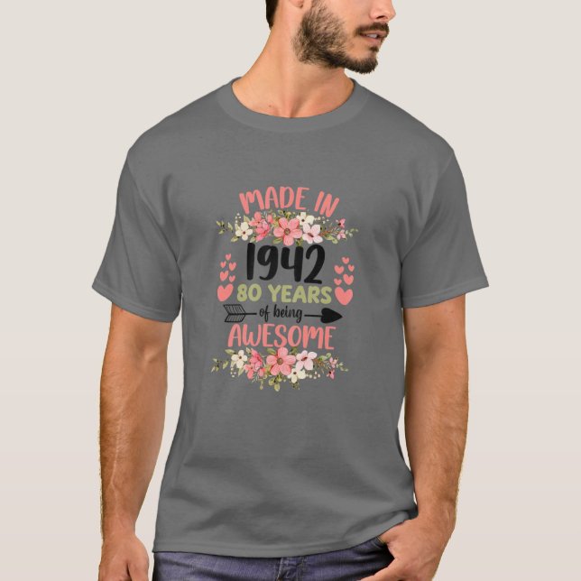 T-shirt 80 Ans 80E Anniversaire Né En 1942 Femme Fille (Devant)