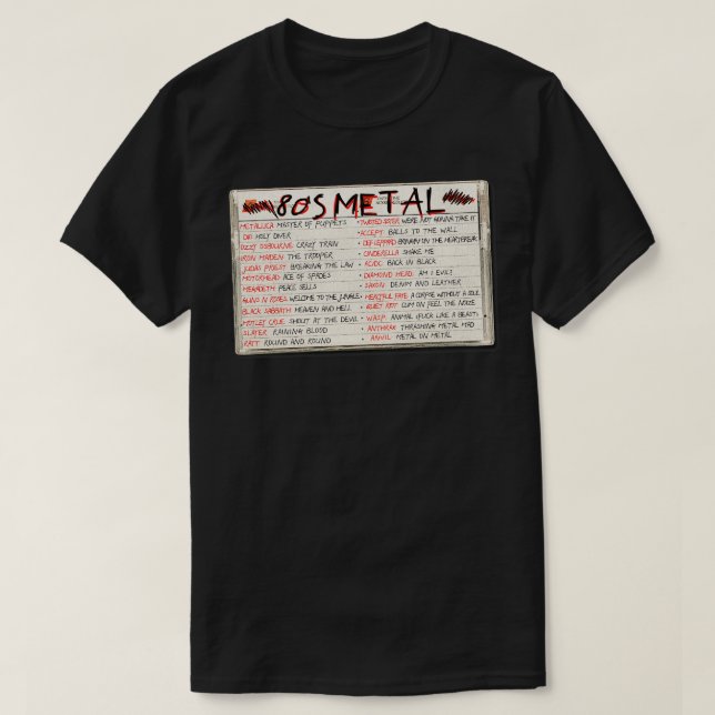 T-shirt 80 Bande de cassette métallique lourde (Design devant)