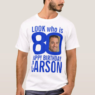 T-shirt 80e anniversaire look bleu 80 nom photo personnali