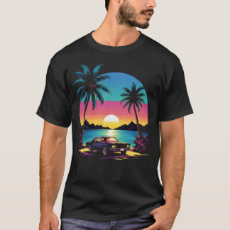 T-shirt 80s Retro Style Sunset with Car