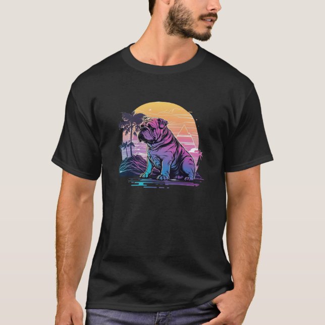 T-shirt 80s Retrowave Vibes with Bulldog s Aesthetic (Devant)