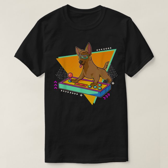 T-shirt 80s Swag 3D Joueur Chien Vidéo Joueur Joueur Joueu (Design devant)