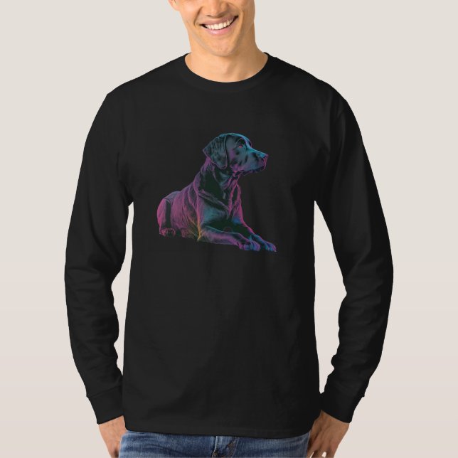 T-shirt 80s Synthwave Black Labrador with a Retro Aestheti (Devant)