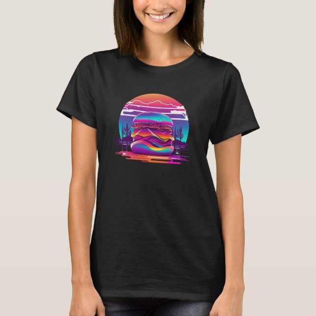 T-shirt 80s Synthwave Burger with a Retro Aesthetic (Devant)