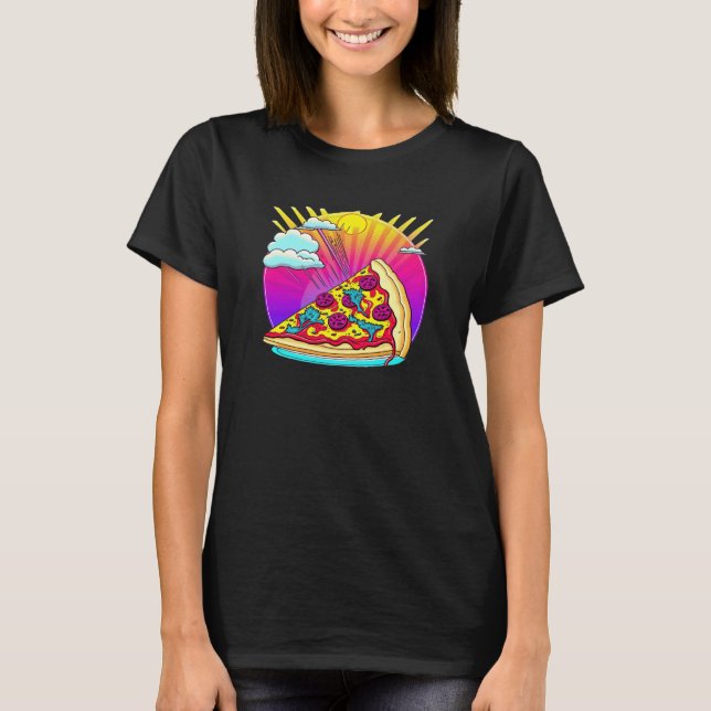 T-shirt 80s Synthwave Pizza with a Retro Aesthetic (Devant)