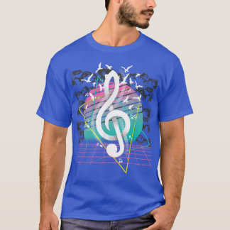 T-shirt 80s Treble Clef Music Flock Of Birds Vaporwave Ret