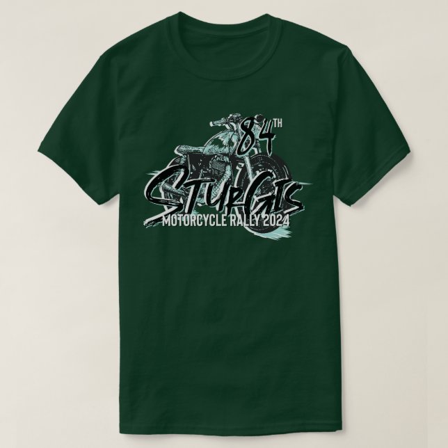 T-shirt 84ème rallye moto Sturgis turquoise et gris 2024 (Design devant)