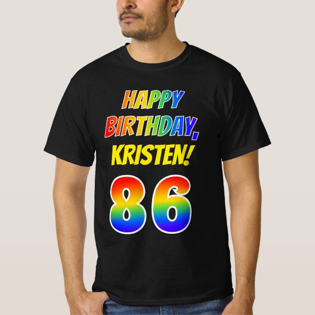 T-shirt 86e anniversaire — Bold, Fun, Rainbow 86, Nom pers (Devant)
