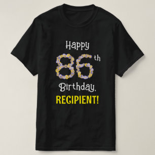 T-shirt 86e anniversaire : Fleurs florales Numéro "86" + N