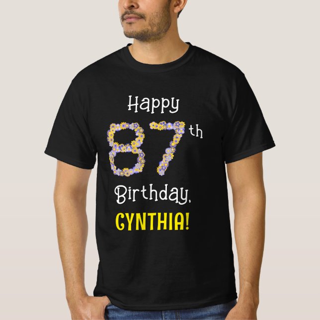 T-shirt 87ème anniversaire : Fleurs florales Numéro "87" + (Devant)