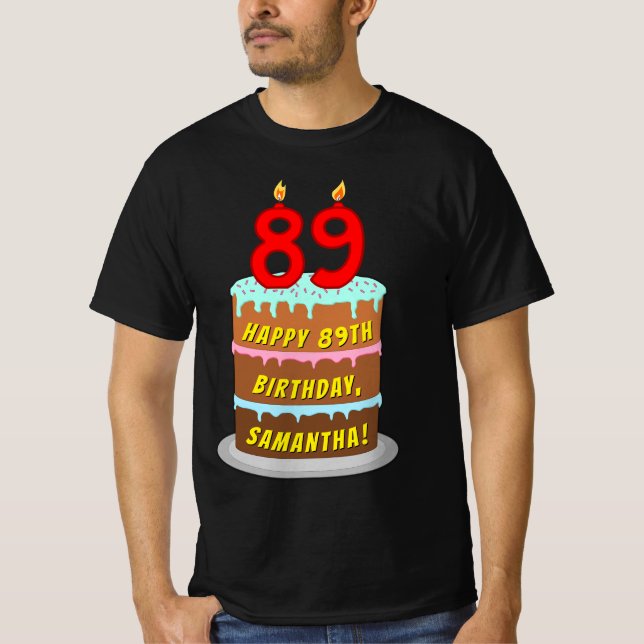 T-shirt 89e anniversaire — Fun Cake & Candles, avec nom pe (Devant)