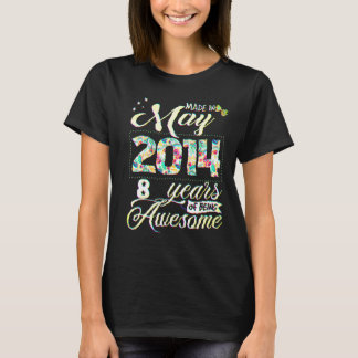 T-shirt 8 Anniversaire Floral Pour Les Femmes Nées En Mai 