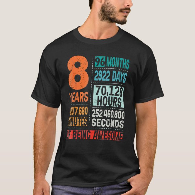 T-shirt 8 Ans 96 Mois D'Être Impressionnant 8e Anniversair (Devant)